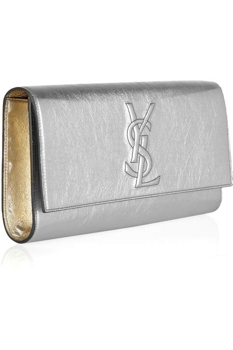 silver ysl clutch.